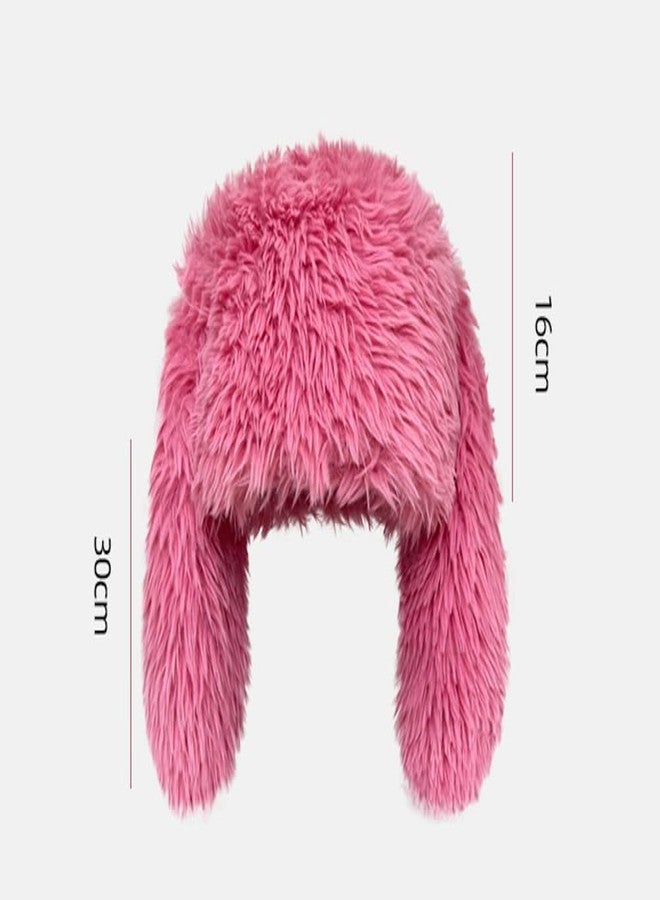 Caistre Bunny Beanie Hat for Women Men Y2k Cute Plush Beanie Fluffy Rabbit Ears Warm Winter Caps Slouchy Skull Cap Outdoor Cap Black - Image 5